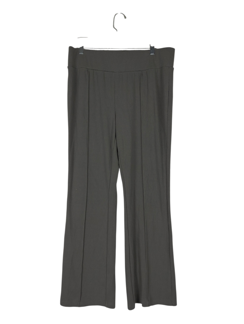 LOGO Lori Goldstein Pants Women's L Full Length Knit Rib Flare Pull On Stretch